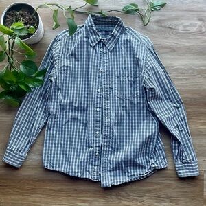 Old Navy Men's Gray and White Striped Button Down Shirt